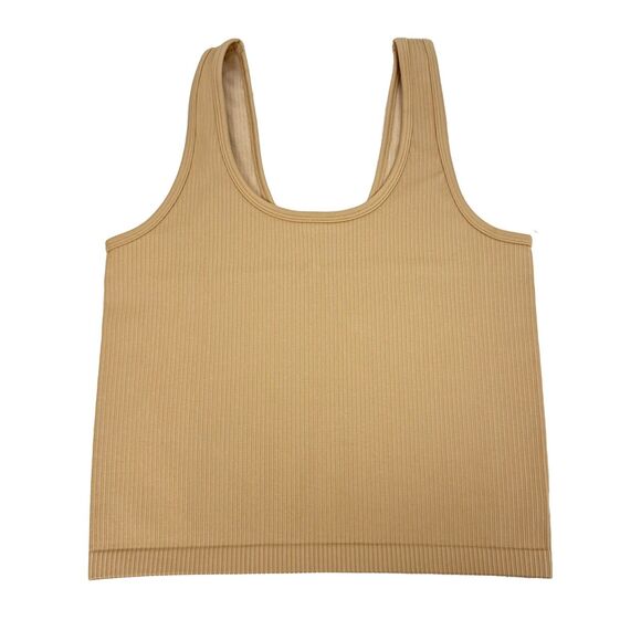 AERIE OFFLINE Ribbed Seamless Crop Tank Top  L Sand Stretch Slim Fit NWT B59 - Picture 2 of 6